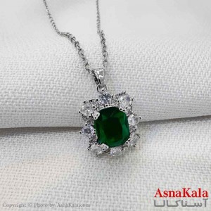 گردنبند استیل دخترانه مدل جواهری سبز کد GNB161214W