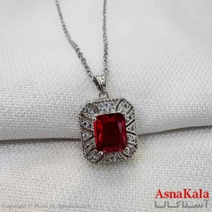گردنبند استیل دخترانه مدل یاقوت زرشکی کد GNB161216W