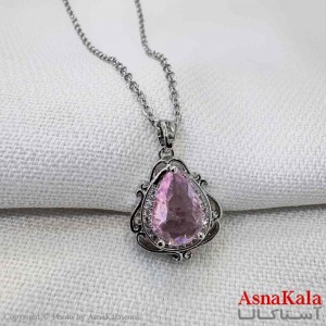 گردنبند استیل دخترانه مدل اشک نگین صورتی کد GNB161218W