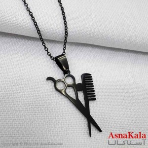 گردنبند استیل طرح شونه و قیچی مشکی کد GNB161221W