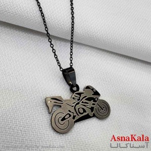 گردنبند استیل طرح موتور مشکی کد GNB161236W