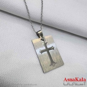 گردنبند استیل طرح صلیب نقره ای کد GNB161244W