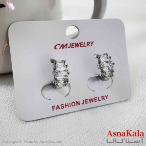 گوشواره حلقه ای استیل دخترانه مدل فول نگین برند cm کد GSH15908W