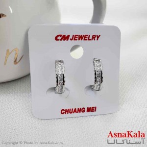 گوشواره حلقه ای استیل دخترانه مدل نگین ظریف برند cm کد GSH15913W