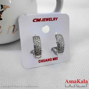 گوشواره حلقه ای استیل دخترانه مدل نگینی برند cm کد GSH15914W