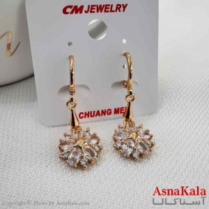 گوشواره آویزی استیل دخترانه مدل گل نگینی برند cm کد GSH15917W