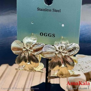 گوشواره حلقه ای استیل مینیمال دخترانه مدل گل طلایی کد GSH15927W