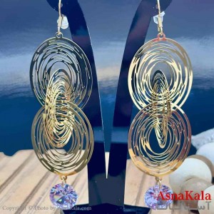گوشواره آویزی استیل مینیمال دخترانه مدل حلقه ای نگینی کد GSH15928W