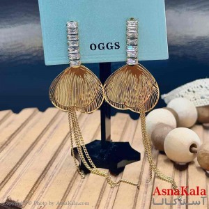 گوشواره آویزی استیل مینیمال دخترانه مدل برگ نگینی کد GSH15931W