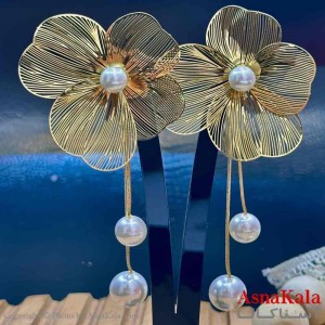گوشواره آویزی استیل مینیمال دخترانه مدل گل مرواریدی کد GSH15935W