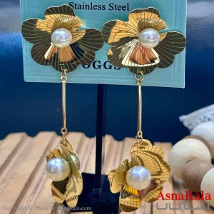 گوشواره آویزی استیل مینیمال دخترانه مدل گل برجسته کد GSH15936W