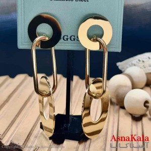 گوشواره آویزی استیل مینیمال دخترانه مدل بیضی طلایی   کد GSH15939W