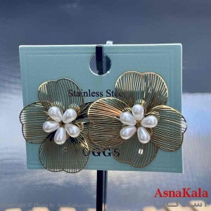 گوشواره میخی استیل مینیمال دخترانه مدل شکوفه حصیری  کد GSH15941W