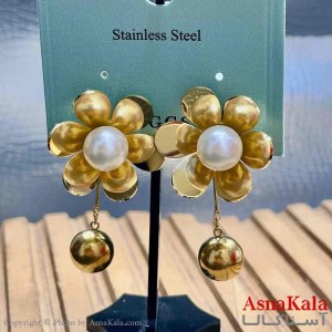 گوشواره آویزی استیل مینیمال دخترانه مدل گل مرواریدی  کد GSH15943W