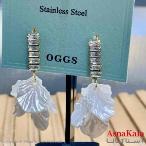 گوشواره آویزی استیل مینیمال دخترانه مدل صدفی نگینی  کد GSH15945W