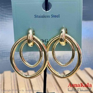 گوشواره آویزی استیل مینیمال دخترانه مدل حلقه ای دوتایی  کد GSH15946W