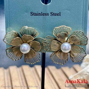 گوشواره میخی استیل مینیمال دخترانه مدل گل طلایی  کد GSH15950W