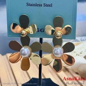 گوشواره آویزی استیل مینیمال دخترانه مدل دو گل  کد GSH15957W
