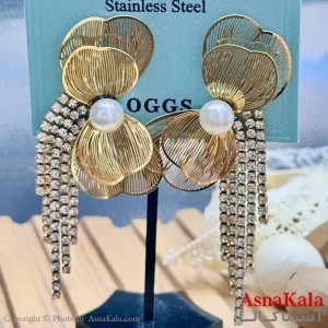 گوشواره آویزی استیل مینیمال دخترانه مدل گل نگینی  کد GSH15960W