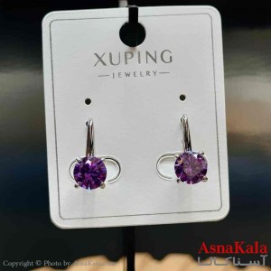 گوشواره زنانه مدل حلقه ای نگین بنفش ژوپینگ کد GSH15968W