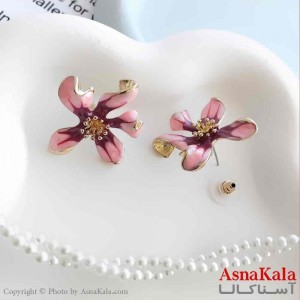 گوشواره استیل فانتزی دخترانه مدل گل صورتی کد GSH151001W
