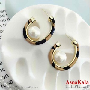 گوشواره استیل فانتزی دخترانه مدل مروارید پلنگی  کد GSH151013W