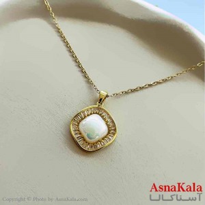 گردنبند زنانه استیل مینیمال مدل نگین مربع صدفی کد GNB161253W