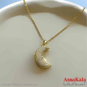 گردنبند زنانه استیل مینیمال مدل ماه نگینی کد GNB161254W
