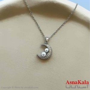 گردنبند زنانه استیل مینیمال مدل ماه مرواریدی کد GNB161259W