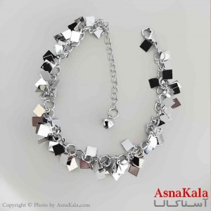 پابند دخترانه استیل پینترستی مدل نقره ای مربع کد PNB1719W