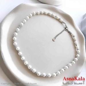 گردنبند زنانه استیل مینیمال مدل مرواریدی  کد GNB161281W