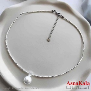 گردنبند زنانه استیل مینیمال مدل تک مروارید  کد GNB161282W