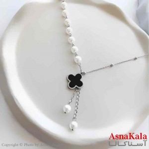 گردنبند زنانه استیل مینیمال مدل مروارید ونکلیف مشکی کد GNB161285W