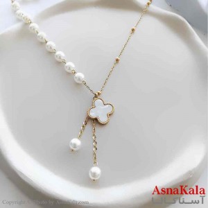 گردنبند زنانه استیل مینیمال مدل مروارید ونکلیف طلایی کد GNB161287W