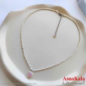 گردنبند زنانه استیل مینیمال مدل مروارید قلب صورتی کد GNB161289W