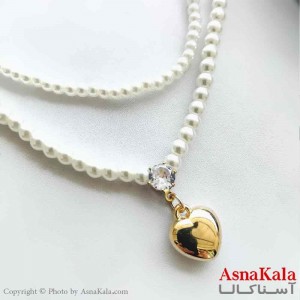 گردنبند زنانه استیل مینیمال مدل دولاین مروارید قلبی  کد GNB161295W