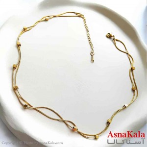 گردنبند زنانه استیل مینیمال مدل دولاین مکعب طلایی  کد GNB161300W