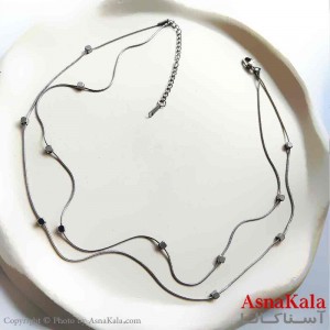 گردنبند زنانه استیل مینیمال مدل دولاین مکعب نقره ای  کد GNB161301W