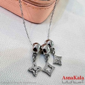 گردنبند زنانه استیل مینیمال مدل سه آویزه نقره ای کد GNB161318W