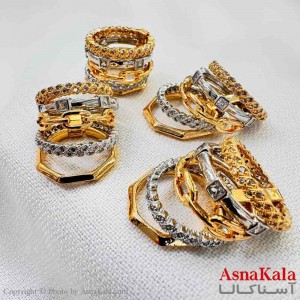 انگشتر زنانه استیل مینیمال مدل پنج تایی نگینی کد ANG19730W