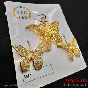 نیم ست زنانه شامل گردنبند و گوشواره  طلاروس مدل پروانه برجسته کد NIM14709W