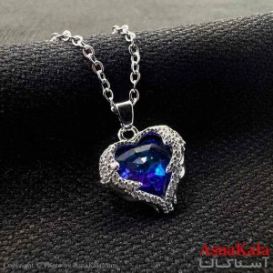 گردنبند زنانه استیل مینیمال مدل قلب آبی کد GNB161321W
