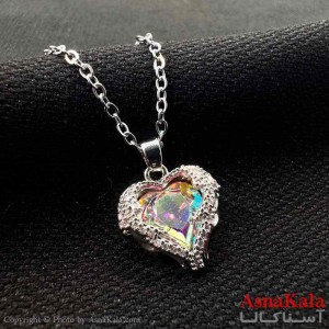 گردنبند زنانه استیل مینیمال مدل قلب سفید کد GNB161322W