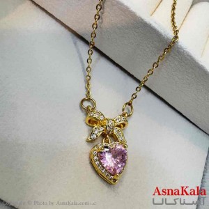 گردنبند زنانه استیل مینیمال مدل قلب پاپیون نگینی  کد GNB161326W