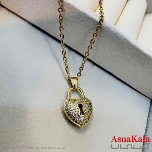 گردنبند زنانه استیل مینیمال مدل قفل نگینی کد GNB161329W