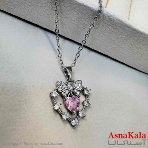 گردنبند زنانه استیل مینیمال مدل قلب نگینی کد GNB161334W