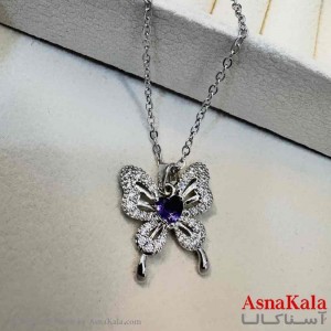 گردنبند زنانه استیل مینیمال مدل پروانه نگینی کد GNB161335W
