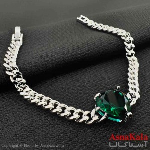 دستبند زنانه YSX مدل نقره ای  قلب نگین سبز کد DSB18796W