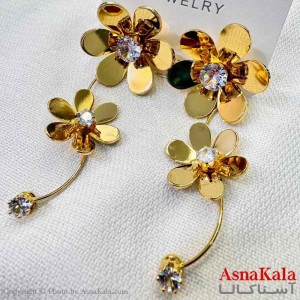 گوشواره استیل مینیمال دخترانه مدل  دو گل نگینی کد GSH151032W