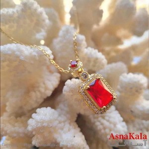 گردنبند زنانه استیل مینیمال مدل نگین قرمز کد GNB161344W